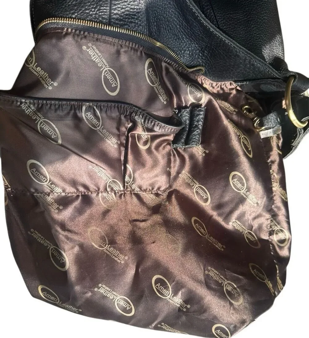 Amerileather Cynthia Black Pebble Leather Slouchy Shoulder Bag